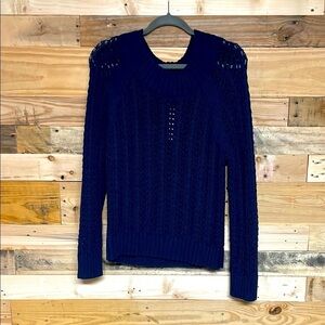 J. Crew size Medium Navy Blue Open Cable Knit Crewneck Soft & Stretchy Sweater